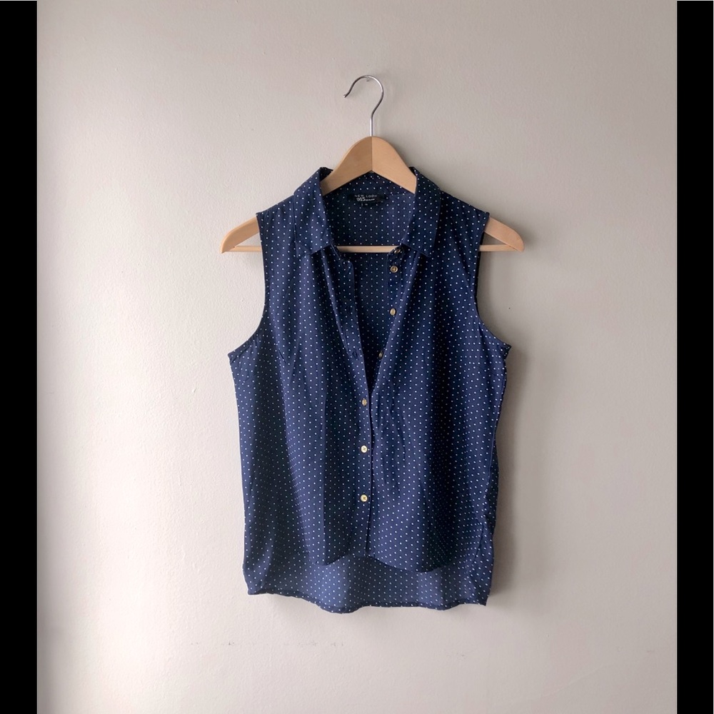 New LookUK Sleeveless Blouse Blue White Polka Dots